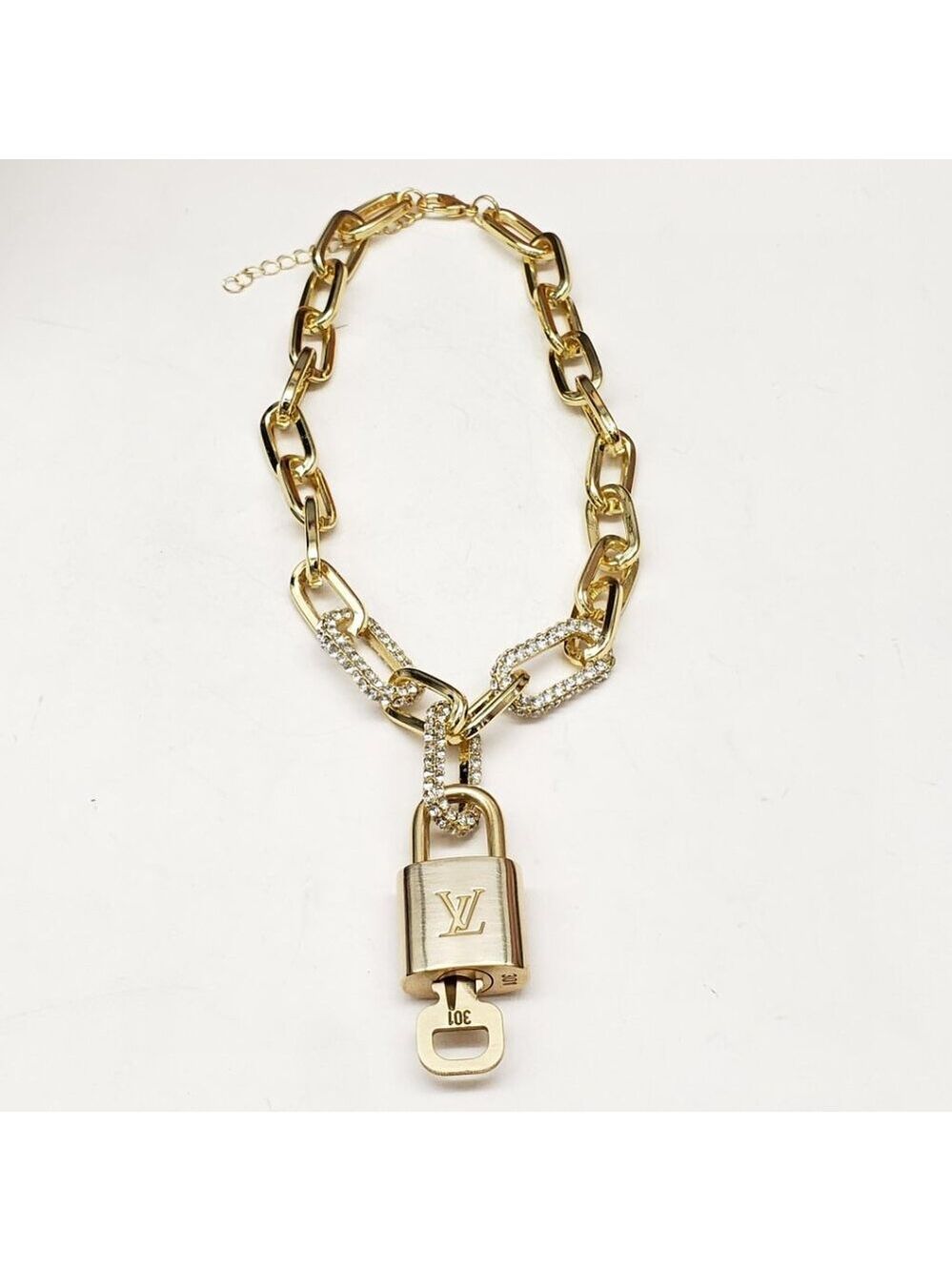 Authentic Louis Vuitton Lock & Key w/ Unbranded Gold Plated Gold Chain Necklace - Picture 7 of 8